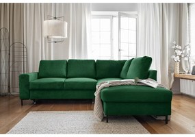Colțar verde închis extensibil cu tapițerie din catifea reiată (cu colț pe partea dreaptă) Lofty Lilly – Miuform
