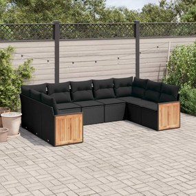 3260354 vidaXL Set mobilier de grădină cu perne, 9 piese, negru, poliratan
