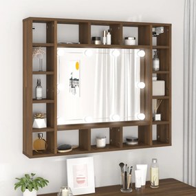 820450 vidaXL Dulap cu oglindă și LED, stejar maro, 91x15x76,5 cm