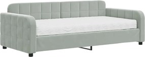 vidaXL Pat de zi cu saltea, gri deschis, 90x190 cm, catifea