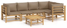 3155137 vidaXL Set mobilier de grădină cu perne gri taupe, 6 piese, bambus