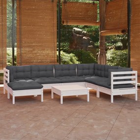 3096654 vidaXL Set mobilier de grădină cu perne, 8 piese, alb, lemn masiv pin