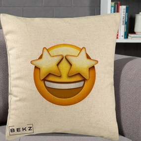 Perna Decorativa Emoji Ochi Stele, 40x40 cm, Bej, Husa Detasabila, Perna Inclusa, BEKZ®