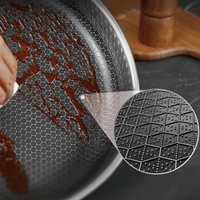 Tigaie wok cu capac Swiss Haus SteelCRAFT SH-ZGW30, 30 cm, 4,8 l, Interior cu relief pentru prajire, Acoperire ceramica Sapphire, Cuptor pana la 260°C, Pentru toate plitele inclusiv inductie, Argintiu