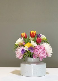 Vaza Mare Centru Masa, Sakura22,5cm (Alb Lucios cu Picatele Visinii)