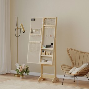 HOMCOM Oglindă Joyero cu Lumini LED Dulap pentru Bijuterii Dulap Joyero de Podea cu Oglindă Integrală Unghi Reglabil Lemn Natural | Aosom Romania