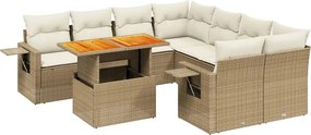 vidaXL Set canapele de grădină, 9 piese, cu perne, bej, poliratan