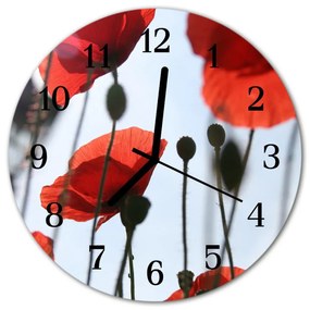 Ceas de perete din sticla rotund Poppy Flori &amp; Plante Red