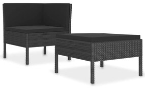 310207 vidaXL Set mobilier de grădină cu perne, 2 piese, negru, poliratan