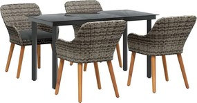 vidaXL Set de masă pentru grădină cu pernă 5 pcs Gri poliratan