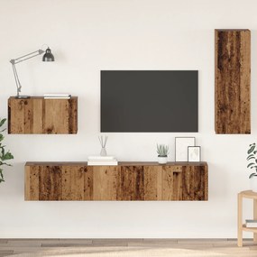 vidaXL Dulap pentru TV pe Perete cu raft Altele cu depozitare cu ușă 4 pcs Lemn vechi Mediu