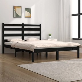 3103622 vidaXL Cadru de pat mic dublu, negru, 120x190 cm, lemn masiv de pin