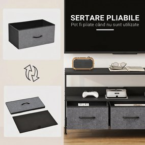 HOMCOM Suport TV Mobil, Până La 55", cu 3 Sertare Textil Pliabile, Raft, 120x29x56 cm, Negru | Aosom Romania