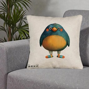 Perna Decorativa Pasare Teal cu Sosete Dunghi, 40x40 cm, Bej Canapea, Husa Detasabila, Perna Inclusa, BEKZ®