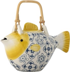 Ceainic din ceramică albă în formă de pește cu model floral albastru decorat manual, 800 ml, 24×13,5×13 cm, „Wrenna"
