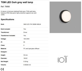 Aplica LED de perete / tavan pentru exterior IP65 TOM gri