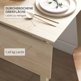 HOMCOM Masă Pliantă cu 2 Clapete, Masă pentru 2-4 Persoane din Lemn de Pin, 110x86x76 cm, Lemn Natural | Aosom Romania