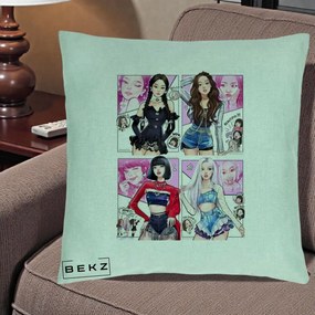 Perna Personalizata K-pop BLACKPINK Fanart Manga Benzi Desenate 4 Membre, 40x40 cm, Verde Menta, Husa Detasabila, Perna Inclusa, BEKZ®