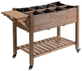 Outsunny Jardinieră pe Picior - Carré potager cu roți - raft, Tavă Rabatabilă, Inserturi de Irigare, Fâș de Drenaj Inclus - Lemn Brad pre-uleiuit | Aosom Romania