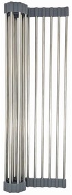 Uscator pentru vase pliabil Kinghoff KH 1903, 45x32 cm, Rezistent la coroziune, Margini din silicon, Antiderapant, Pliabil, Inox/gri
