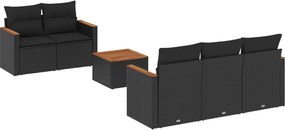 vidaXL Set mobilier de grădină cu perne, 6 piese, negru, poliratan