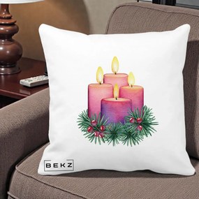 Perna Decorativa Lumanari Advent Roz-Violet, 40x40 cm, Alba Mata, Husa Detasabila, Perna Inclusa, BEKZ®