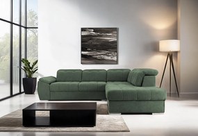Colțar Extensibil ENZO, cu tetiere, variante stânga/dreapta, 255x220x100 cm, Verde-Enjoy / Dreapta