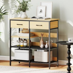 HOMCOM Sideboard, comodă cu 2 sertare, 3 rafturi deschise dulap de bucătărie pentru bucătărie, living 90 x 40 x 91 cm, lemn natural | Aosom Romania