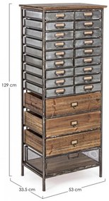 Comoda maro/gri din metal si lemn de Pin, 53 cm, Officina Bizzotto