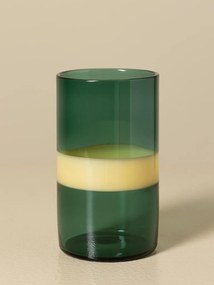 Set 4 pahare din sticlă borosilicată bicoloră, verde și portocaliu cu bordură galbenă, 11 × 6 cm, „Twiggy"