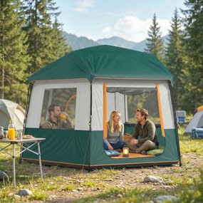 Outsunny Cort de camping pentru 4-6 persoane, stabil, impermeabil 3000mm, cort familial cu acoperire superioară detașabilă, protecție UV30+, verde | Aosom Romania