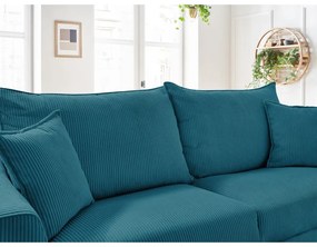 Canapea albastră extensibilă cu tapițerie din catifea reiată 225 cm Augustin – Bobochic Paris