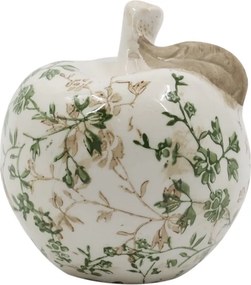 Decorațiune măr din ceramică antichizată, pictată manual, cu decor floral-vegetal, 11,5x11 cm, „Grasse"