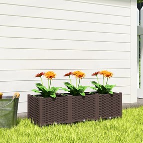 Outsunny Jardinieră înălțată, pat de grădină din plastic cu auto-udare și orificii de scurgere cu dopuri, 120x40x37cm, maro | Aosom Romania
