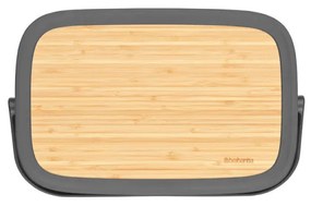 Cutie de paine Brabantia Nic 1003255, 39.5 cm, Capac din bambus, Maner de transport, Gri