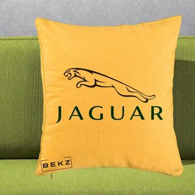 Perna Personalizata cu emblema Jaguar, 40x40 cm, Galben, Husa Detasabila, Perna Inclusa, BEKZ®