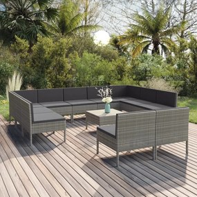 Set mobilier de gradina cu perne, 12 piese, gri, poliratan