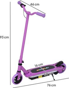AIYAPLAY Trotinetă electrică pentru copii 6-14 ani, viteză maximă 10 km/h, lumini LED colorate, frână electrică, violet | Aosom Romania