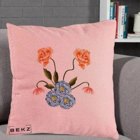 Perna Decorativa Trandafiri si Bujori Acuarela, 40x40 cm, Roz, Husa Detasabila, Perna Inclusa, BEKZ®