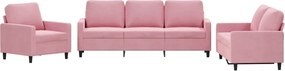 vidaXL Set de canapele cu perne, 3 piese, roz, catifea