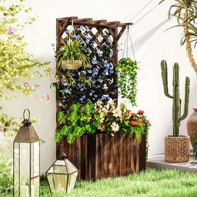 Outsunny Pat înălțat jardiniere cu spalier, ghiveci din lemn 64 x 33 x 122cm carbonizat | Aosom Romania