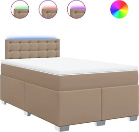 vidaXL Pat box spring cu saltea, cappuccino, 120x200cm piele ecologică