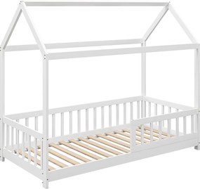 HOMCOM Pat Montessori pentru Copii în Formă de Căsuță cu 15 Șipci și Bariere de Protecție, 96x195x165 cm, Alb | Aosom Romania