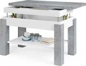 Mazzoni BRAWO Beton Millennium/Alb - MĂSUȚĂ DE CAFEA CU BLAT EXTENSIBIL ȘI RIDICABIL MASĂ CU RAFT