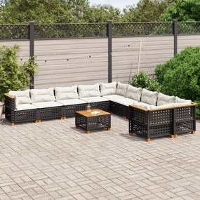 3262052 vidaXL Set canapele de grădină cu perne, 11 piese, negru, poliratan