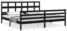3194855 vidaXL Cadru pat cu tăblie 200x200 cm, negru, lemn masiv