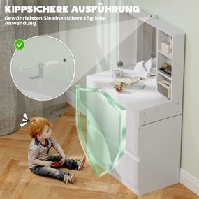 HOMCOM Masă de machiaj, masă pentru machiaj cu oglindă mare, 4 sertare, 3 compartimente deschise, 2 dulapuri, MDF, Alb | Aosom Romania