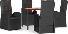 vidaXL Set mobilier de grădină cu perne, 5 piese, negru, poliratan
