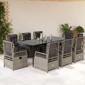 vidaXL Set mobilier grădină cu perne, 9 piese, gri deschis, poliratan