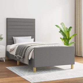 3125107 vidaXL Cadru de pat cu tăblie, gri închis, 90x200 cm, textil
